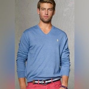Polo‎ Holf Men’s Pima Cotton V-Neck Sweater Light Blue sz XLarge